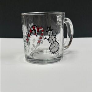 Starbucks Clear Glass Mug with‎ Candy Cane and Snowman Design